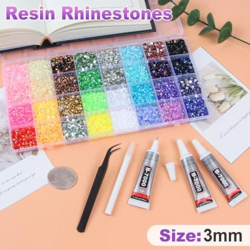 56000Pcs 32 Colors Jelly Resin Rhinestones for Bedazzling, 3mm Multicolor Flatback Gems for Crafting, Bedazzler Kit with 3Pcs B7000 Jewelry Glue for Clothes Shoes Nail Book Diamond Art view 3