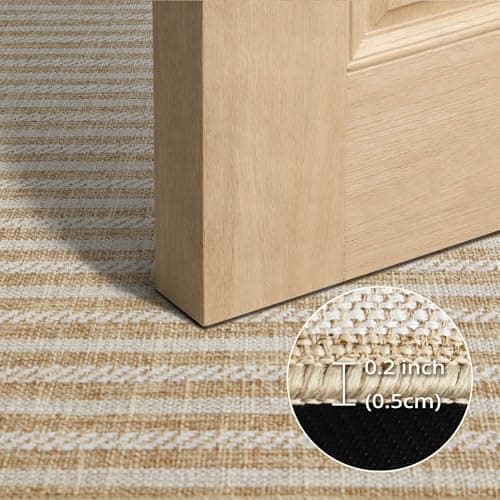 MatEssenz 2 Pack Inside Door Mats 2x3 ft, Low Profile Washable Entryway Rug Set, Scandinavian Striped Woven Faux Linen, Non-Slip Mudroom & Kitchen Mat, Apartment Essentials, Khaki view 4