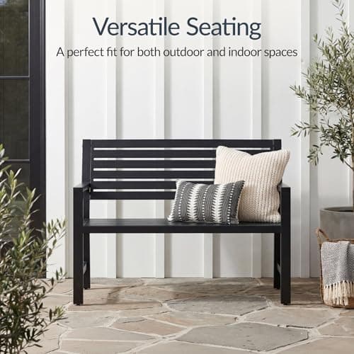 Best Choice Products Outdoor Metal Bench Patio Garden Bench, Heavy Duty 790lb Capacity, Steel Slatted Seat Porch Bench with Armrests, Weather Resistant Park Bench view 6