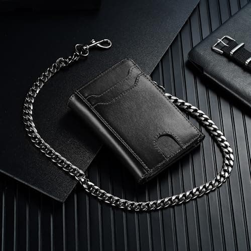 furid Genuine Leather Wallet Chains for Men: Wallet Chain with Card Holder - RFID Trifold Wallets with Anti Theft Chain - Gifts for Father Husband for Birthday Anniversary view 2