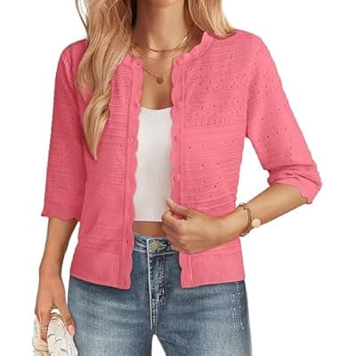 GRACE KARIN Womens 3/4 Sleeve Cardigan Sweater, Lightweight Cropped Cardigan Trendy, Dressy Casual Crochet Bolero Shrugs