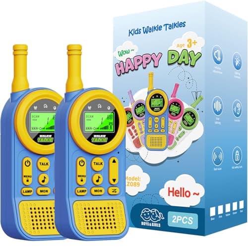 Ptnerbeh Walkie Talkies for Kids Toys: Toys for 3-12 Year Old Boys Girls - 22 Channels 2 Way Radio Toy with Backlit LCD Flashlight - 3 Miles Range for Outside/Camping/Hiking (2-Pack) Blue