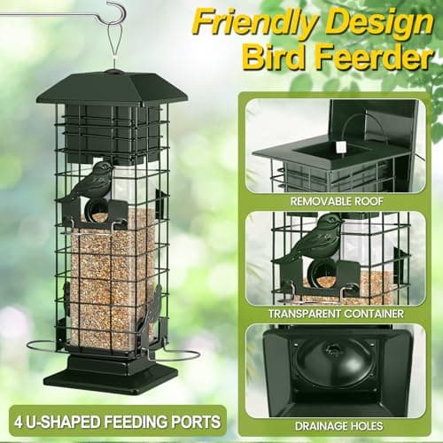 Squirrel Proof Bird Feeder for Outdoors Hanging, Yongblus Metal Wild Bird Feeders, with Weight Activated Perches 4 Ports, 3Lb Capacity Squirrel Proof Bird Feeder for Outside, Cardinal, Finch, Bluebird view 5