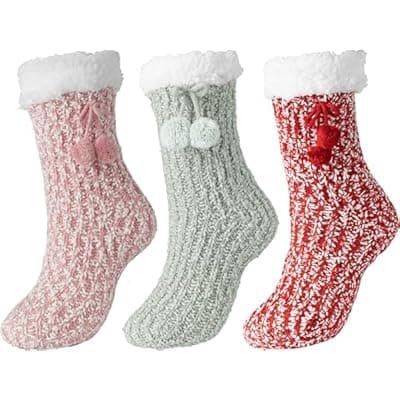 BenSorts Women Non Slip Winter Thick Slipper Socks with Grippers Warm Fuzzy Socks Christmas Gifts