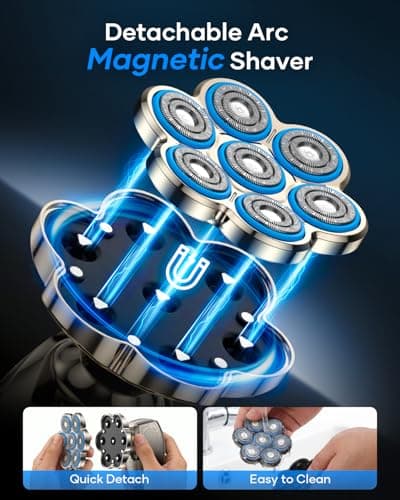 7D Head Shavers for Bald Men, 5-in-1 Magnetic Detachable Head Shaver, IPX7 Waterproof Electric Razor for Wet/Dry Use, Shaving Grooming Kit for Balder, LED Display, Type-C Charge view 2