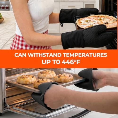AMISARE 13.39" Silicone Oven Mitts & Mini Mitts, 4-Pcs BBQ Baking Gloves view 2