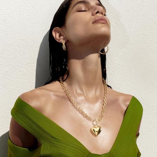 Punhem Chunky Gold Necklace for Women - 14K Gold/Silver Plated Trendy Dainty Non Tarnish Thick Chain Statement Charm Necklace with Vintage Toggle Clasp Fashion Jewelry Set Gift view 2