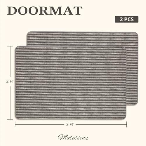 MatEssenz 2 Pack Inside Door Mats 2x3 ft, Low Profile Washable Entryway Rug Set, Scandinavian Striped Woven Faux Linen, Non-Slip Mudroom & Kitchen Mat, Apartment Essentials, Grey view 2