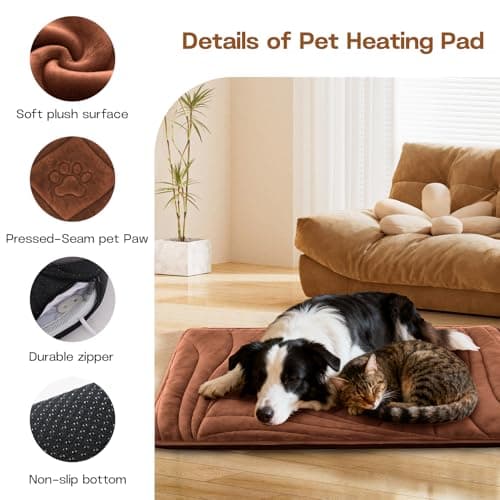 Petrendy Large Dog Heating Pad with Washable Cover, Soft Plush Pet Heating Pad with 9 Adjustable Temperature, Timer, Chew-Resistant Cord, Waterproof Electric Heated Pet Bed Mat for Dogs and Multi-Cats view 7