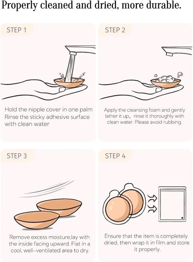 MSGBLAI Nipple Cover 2 Pairs-Sticky Adhesive Silicone Nipple Pasties Reusable Pasties for Woman with Travel Box Creme view 6