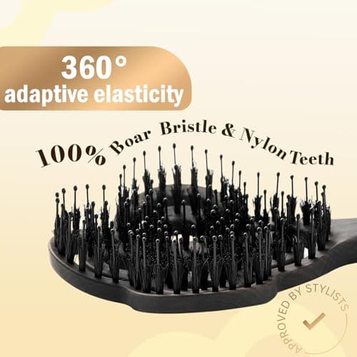 Simetra Detangler Hair Brush for Women and Men, Holiday Present - Original Detangling Brush for Curly Hair/Wet & Dry Hair, Natural Boar Bristles Hairbrush - Natural Crystal Inlay & 14K Gold Plating view 3