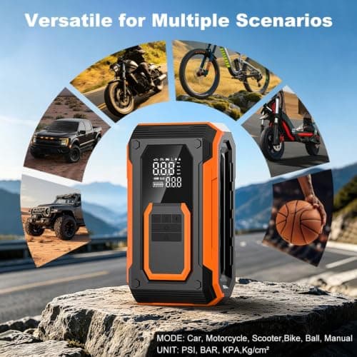 Cordless Tire Inflator Portable Air Compressor with Gauge for Car Tires | Fast Inflator 35L/Min, Dual Power Modes, Auto Shut Off, LED Light, car accessories, for Cars Motors Bikes Balls Pickup Truck view 2