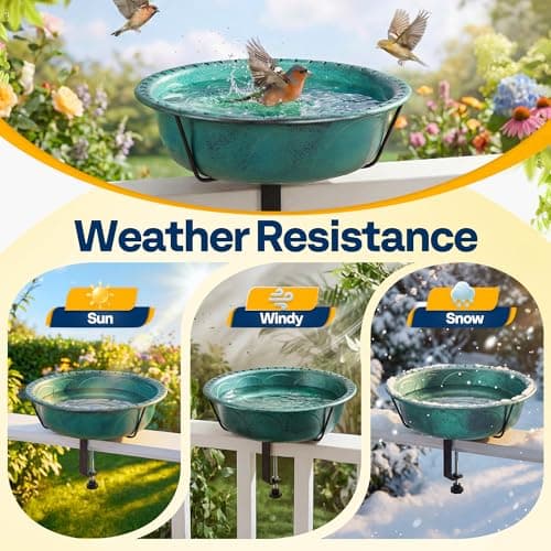 VIVOHOME Deck Mounted Bird Bath for Outside, Weather-Resistant ABS Bird Bath and Feeder with Adjustable Metal Clamp for Railing, Fence, Balcony, 1.45 Gallons, Green view 4