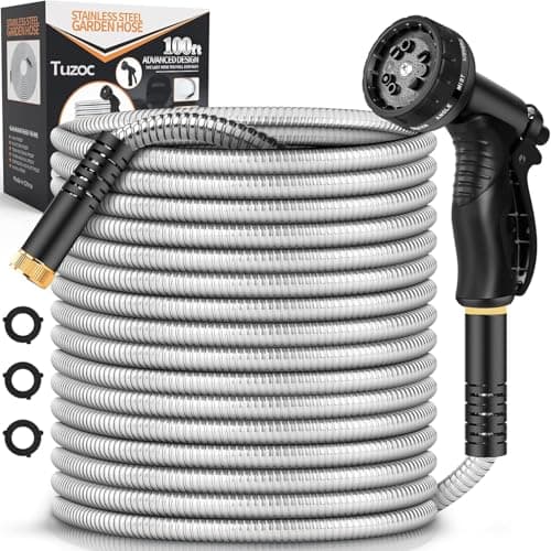 Rcfunkid Garden Hose 100FT No-Kink Metal Hose With 10 Function Nozzle Tough — image 1