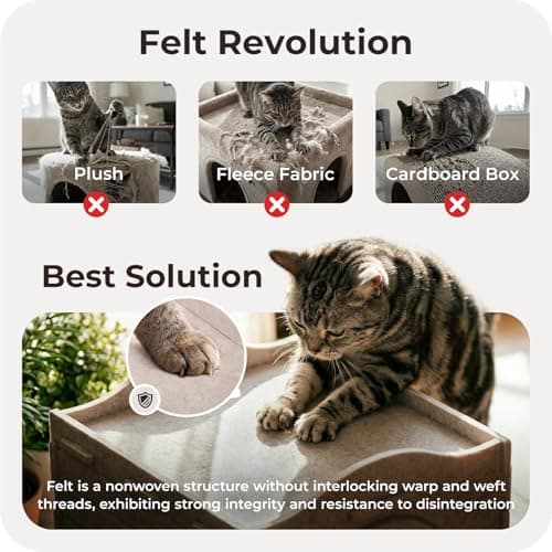 Apasiri Cat Bed Cave for Indoor Cats: New Felt Cat Bed with Fluffy Ball Hanging, Foldable Cat House with Scratch-Resistant Board, Hideaway Cat Cave for Timid Cats, Sturdy Two-Tier Cat Condo - Gray view 3