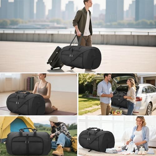 120L Foldable Waterproof Travel Duffel Bag for Men and Women with Shoe Compartment (Black, 120L) view 7