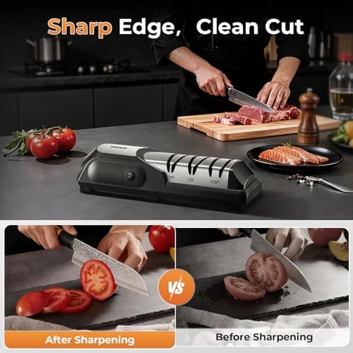 Kitchen Professional Electric Knife Sharpener: 3-Stage 100% Diamond Abrasives Knife Sharpeners with 15° Precision Angle Electric Steel Sharpening Tool to Restore/Polish Chef Knives view 5