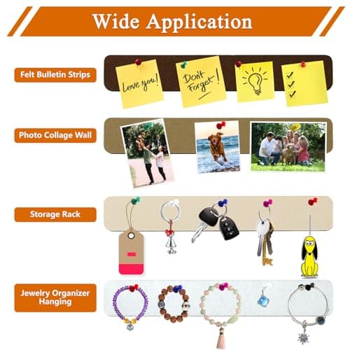 HULAVO 8Pcs Rectangle Felt Cork Board Bar Strips with 35 Pushpins, Self-Adhesive Bulletin Board Strips for Office School Home Wall Decor Stickers Memos Schedules Photos Display -Gradual Brown view 4