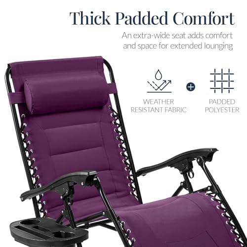 Best Choice Products Oversized Padded Zero Gravity Chair, Folding Outdoor Patio Recliner, XL Anti Gravity Lounger for Backyard w/Headrest, Cup Holder, Side Tray, Polyester Mesh - Amethyst Purple view 4
