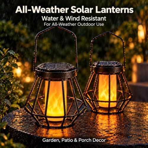 Solar Lantern Outdoor Lights for Halloween 2 Pack, Flickering Flame Waterproof solar powered Hanging light with Auto On/Off, Patio, Garden & Halloween Decor view 3
