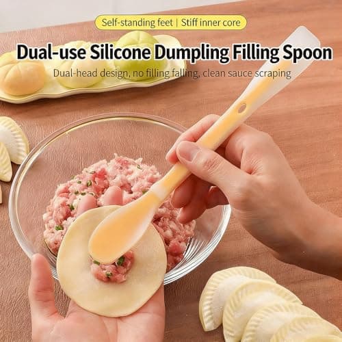 Iosjeude 2-in-1 Dual Ended Kitchen Tool, Dumpling Filling Spoon and Wonton Wrapper, Food Grade Silicone, Non-Stick, Heat Resistant view 5
