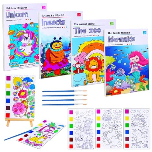 JUNQIU 4Pack Paint with Water Books for Kids, Watercolor Painting Coloring Books for Toddlers, Magic Paint Set for Kids, Art Craft Kits Easter Basket Stuffers For Girls Boys — image 1