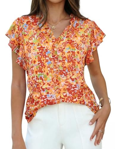 GRACE KARIN 2026 Boho Tops for Women Dressy Casual,Ruffle Sleeve Chiffon Blouses Work Shirts,V Neck Summer Fashion Clothes — image 1