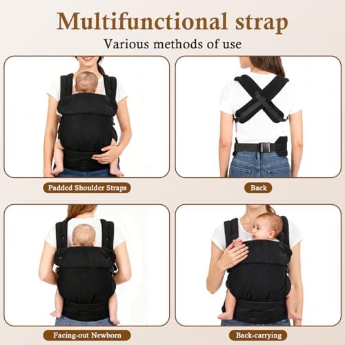 Huggynest Baby Carrier, Adjustable Lightweight Carrier Newborn to Toddler 7-44 lbs, Infant Carrier with Lumbar Support Front & Back Carry - Black view 6