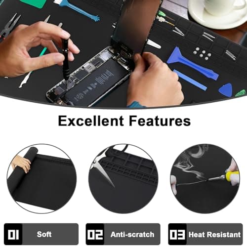 23.6'' x 13.8'' Extra Large Silicone Soldering Mat with Wrist Strap 932°F Heat Resistant Solder Mat Premium Silicone Repair Mat Work Mat for Electronic, Cellphone, Laptop Repair (Black) view 4