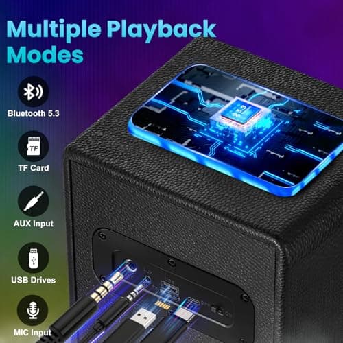 TAMPROAD Bluetooth Speaker, 120W Peak Power Wireless Speakers Boombox with Deep Bass, Portable Loud Stereo Sound Subwoofer with LED Light Show for Party, Outdoor, Camping (Black) view 5