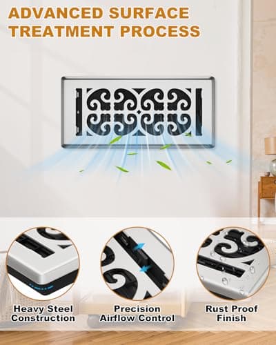 Floor Vent Covers 4x10 Inch – Heavy Duty Walkable Air Vent Cover for Home Floor & Wall - Decorative 2MM Thicker Metal Floor Register with Easy Adjust Airflow Switch - Satin Nickel HVAC Vents - 5 Pack view 6