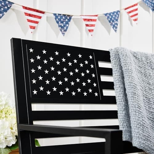 Best Choice Products Outdoor Bench 2-Person Steel Indoor/Outdoor Bench for Garden, Patio, Porch, Entryway w/American Flag, 790lb Capacity – Black view 6
