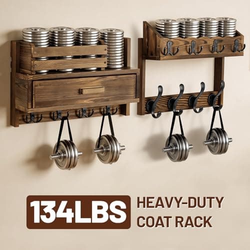 Dellicasi 29" Coat Rack Wall Mount with Shelf & Drawer, Heavy Duty Wood Entryway Organizer, Wall Coat Hanger with 12 Metal Hooks, Wall Mounted Coat Rack Key & Mail Holder for Living Room, Bedroom view 2