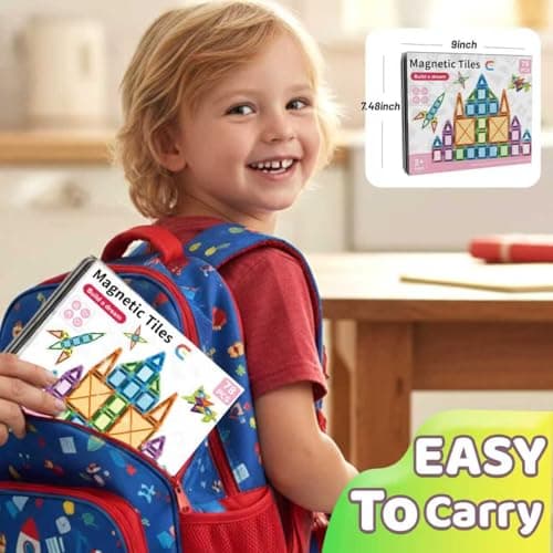 Mini Magnetic Tiles,78PCS Travel Magnetic Tiles Set with Iron Box,Portable Building Blocks for Kids Ages 3+,Car Airplane Travel Essentials Kids Toy,Creative STEM Toys Birthday Gift for Boys & Girls view 6