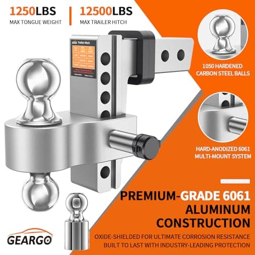 GEARGO Trailer Hitches Tow,Heavy Duty Adjustable 8.3“Inch Drop Trailer Hitch Ball Mount- Fits 2" Receiver,12,500 LBS GTW, Triple Hitch Balls (2", 2-5/16", 1-7/8") - Tow Hitch Ball Mount view 3