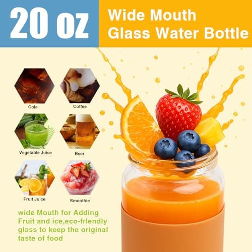 Tronco 20 oz Glass Water Bottles with Lids, Reusable Borosilicate Glass Bottles with Bamboo Lid & Non-Slip Silicone Sleeve for Coffee, Iced Tea, Water, Leak-Proof, BPA-Free – Ideal for Office & Home view 5