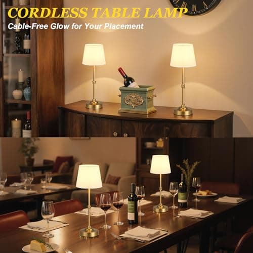 Kakanuo Rechargeable Cordless Table Lamp Gold - 1 Pack Brass 4000mAh Battery Operated Lamp, 3000K Warm Light, Touch Control Stepless Dimming, for Bedside, Dining Table, Home Decor view 6