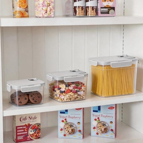 3-Size Food Storage Container Set for Kitchen, Pantry, Fridge - Plastic Food Containers for Rice, Flour, Cereal, Brown Sugar, Nuts, Beans, Oats, Eggs, Meal Prep, Snacks, Fruits (4QT+2.4QT+1.2QT) view 6