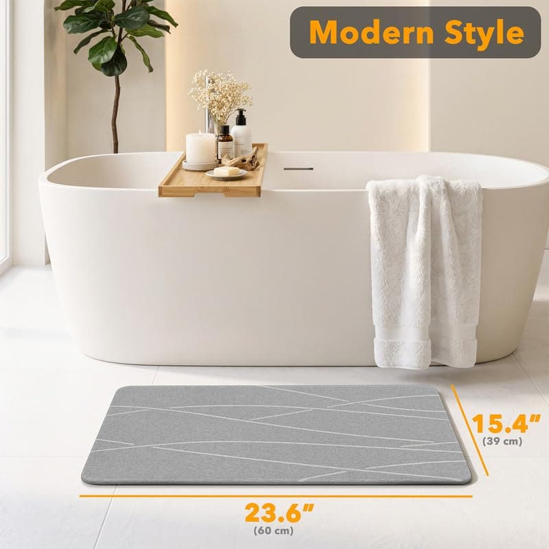 SpaceAid Stone Bath Mat Quick Dry for Bathroom, Gray Line, 23.6" x 15.4" | Diatomaceous Earth Shower Mat, Fast Drying Large Bath Floor Stone, Quick Drying Super Absorbent, Easy to Clean view 4