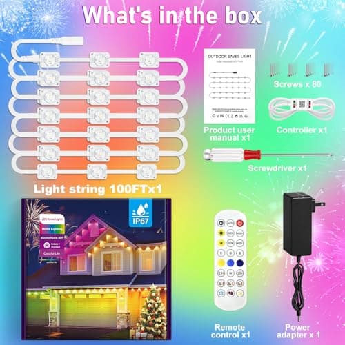 MUCCCUTE Permanent Outdoor Lights for Easter100ft RGB + IC Eaves Lights with App & Remote Control, Outdoor String LED IP67 Waterproof for Holidays New Year July 4th Roof Eaves House Garden Decor view 6