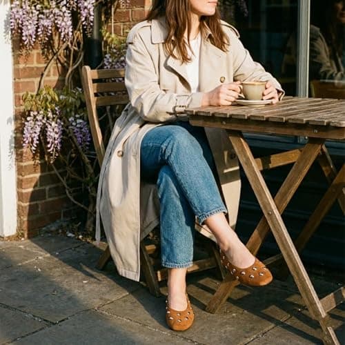 RBTHOLP Studded Flats for Women Suqare Toe Slip on Suede Ballet Flats Comfortable Walking Studs Ballet Shoes view 3