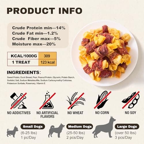 PETPHABET Duck Wrapped Sweet Potato Pear Dog Treats - Healthy Jerky Dog Chews, Rawhide Free Training Treats for Small, Medium, Large Dogs, Soft Snacks High Protein & Low Fat, Easy to Digest, 14oz view 4