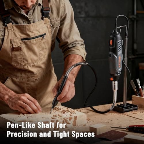 Katerk Professional Corded Rotary Tool Set with Flex Shaft, 155pcs Accessories, 35000RPM High Performance Multi Tools Kit for Wood Carving, Engraving, Grinding, Sanding – Premium DIY Working Gift Box view 2