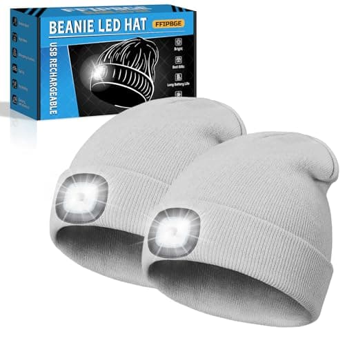 FFIPBGE Valentines Day Gifts for Him, Beanie Hats with Light, USB Rechargeable LED Hand Free Headlamp, Birthday Gifts for Men, Women, and Teens, Ideal for Camping, Hiking, 2 Pack, Grey — image 1