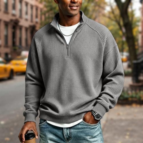 Mens Quarter Zip Pullover Waffle Knit view 3