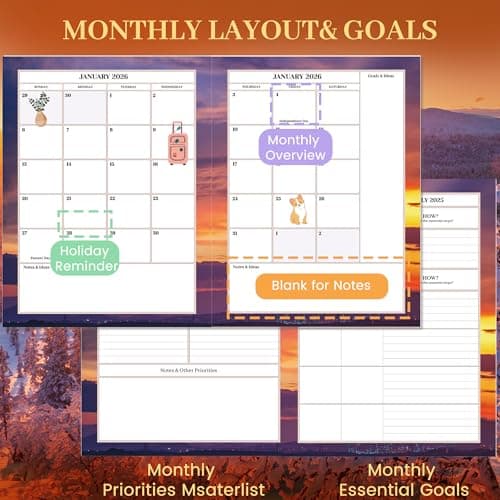 CAGIE 2026 planner Weekly and Monthly Jan 2026-Dec 2026 Hardcover Hourly Daily Planners for Women 26 Calendar Planner with Stickers Spiral Bound Yearly Agenda, 8.5 x 11 view 5