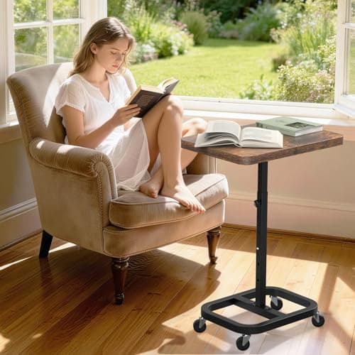 alentar Adjustable Height Mobile TV Tray Table with Wheels, Portable Rolling Desk, and Laptop Table for Eating on Couch or Sofa, Featuring Upgraded Alloy Steel Support and a Sturdy Quadrilateral Base view 6