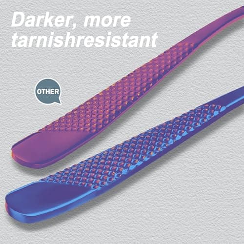 Runfly 20 Piece Hammered Rainbow Silverware Set, 18/10 Stainless Steel Flatware Set, Modern Kitchen Utensil Set Service for 4, Tableware Set, Cutlery Set Including Fork Spoon and Knife view 3