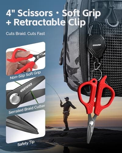 Fishing Tools Kit, 7pc Fishing Pliers Kit with Fillet Knife, Split Ring Pliers, Braid Scissors, Fish Gripper, Ruler, Sharpener & Lanyard, Saltwater & Freshwater Fishing Gear & Fishing Gifts for Men view 6