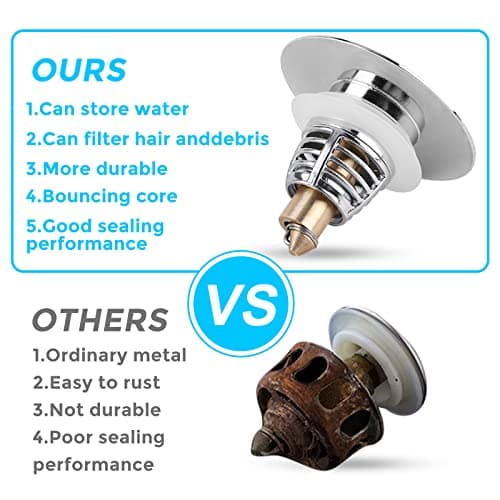 GOOSUO Universal Bathroom Sink Plug, Silver, Suitable for 1.25"-1.65" Sinks, Stainless Steel & Brass, Push Type, Anti-Clog Basket, Easy Install view 7